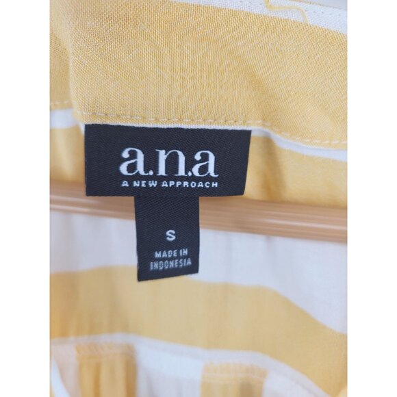 A.N.A Womens Gold‎ Stripe Button-Down Drape Front Blouse Small Rayon Fabric Long - Picture 6 of 8